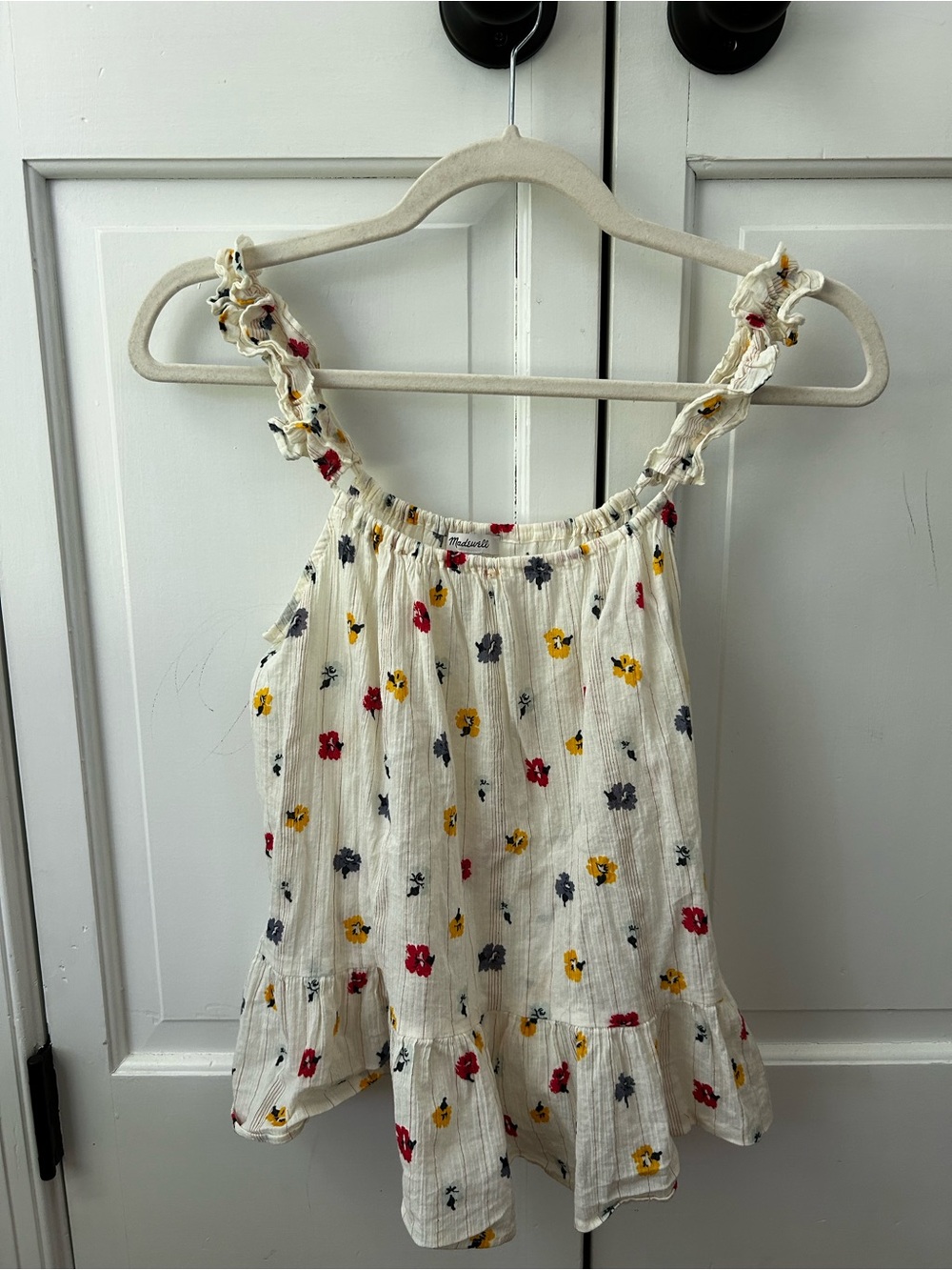 Madewell Floral Ruffled Strap Cream Tank Top